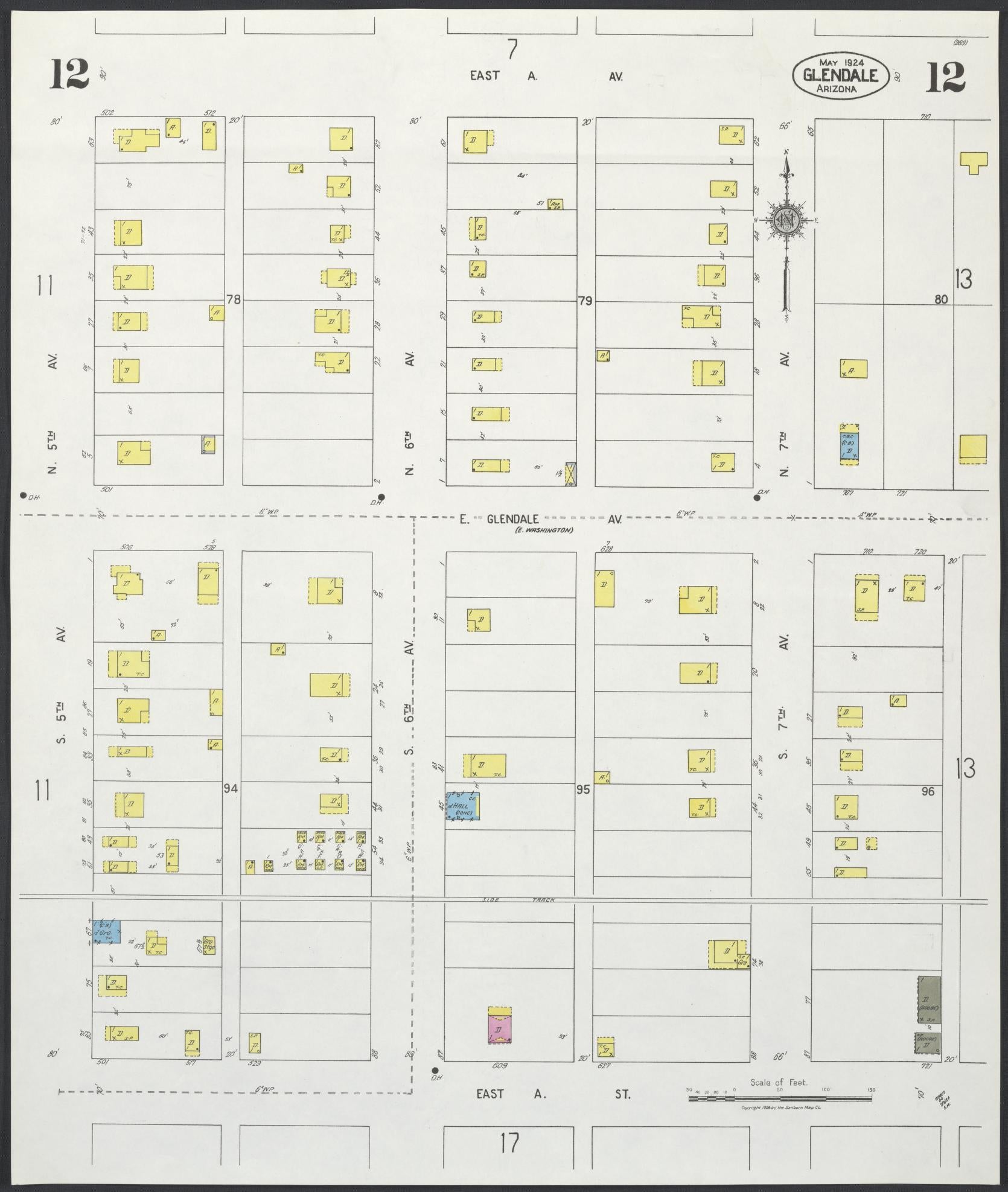 Sanborn Fire Insurance Map from Glendale, Maricopa County, Arizona (1924), Sheet #0012 - Historic Sanborn Fire Insurance Map Print, vintage old map wall art, antique decor, genealogy gift, Arizona Arizona map