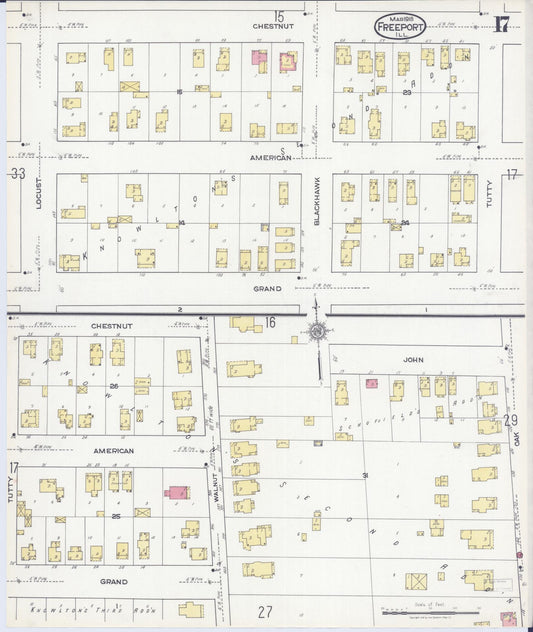 Sanborn Fire Insurance Map from Freeport, Stephenson County, Illinois (1918), Sheet #0017 - Historic Sanborn Fire Insurance Map Print, vintage old map wall art, antique decor, genealogy gift, Illinois Illinois map