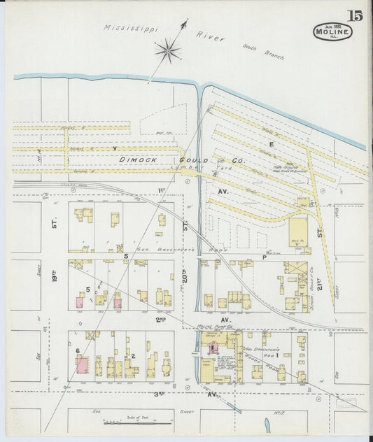 Sanborn Fire Insurance Map from Moline, Rock Island County, Illinois (1892), Sheet #0015 - Historic Sanborn Fire Insurance Map Print, vintage old map wall art, antique decor, genealogy gift, Illinois Illinois map