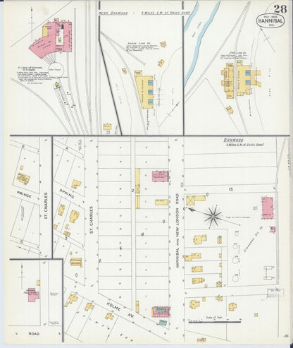 Sanborn Fire Insurance Map from Hannibal, Marion County, Missouri (1906), Sheet #0028 - Historic Sanborn Fire Insurance Map Print, vintage old map wall art, antique decor, genealogy gift, Missouri Missouri map
