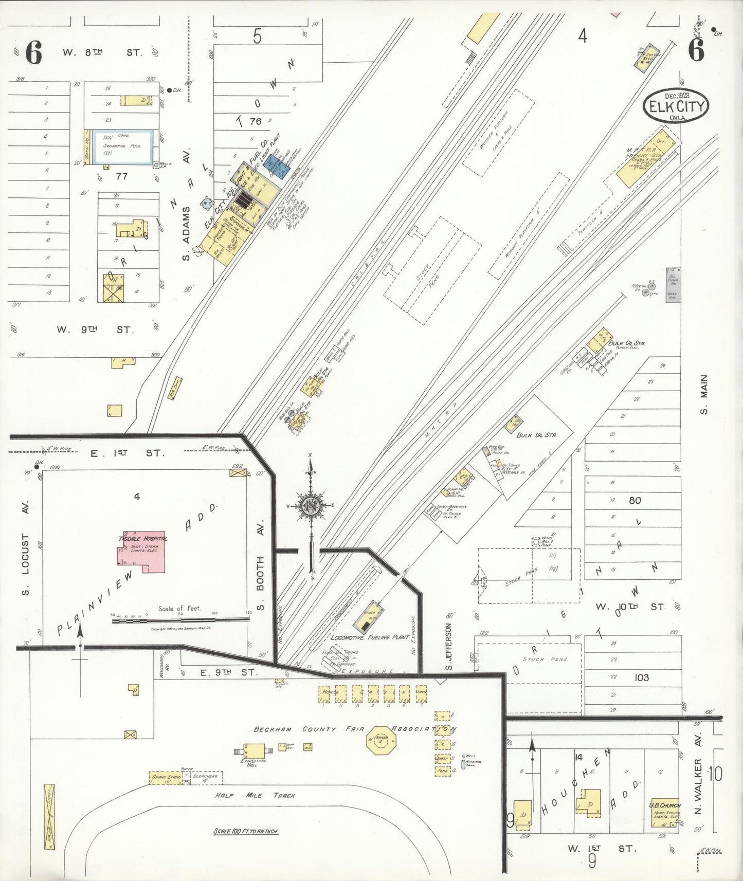 Sanborn Fire Insurance Map from Elk City, Beckham County, Oklahoma (1923), Sheet #0006 - Complete Map Set gallery image, historic Sanborn map, vintage wall art, Oklahoma Oklahoma