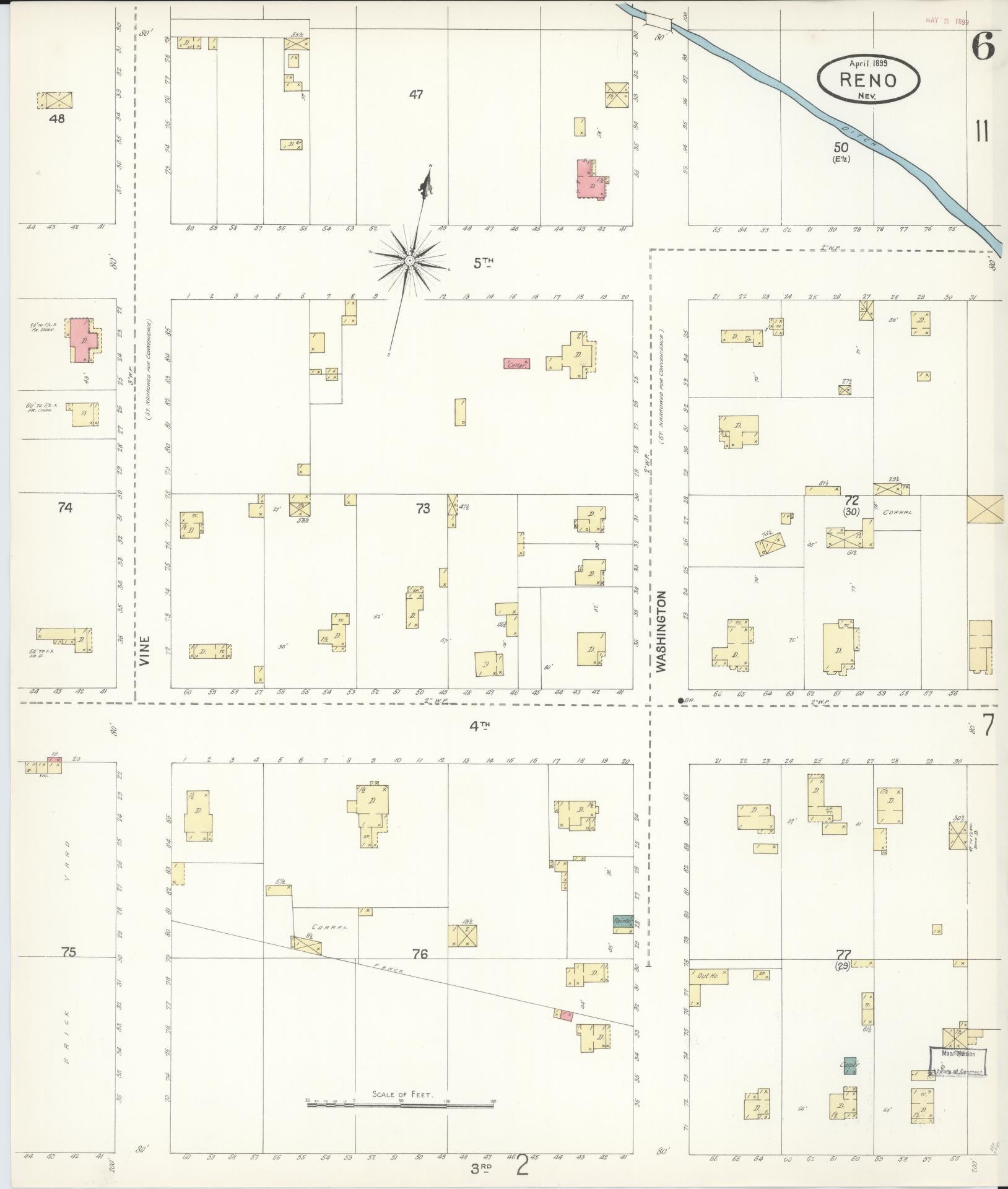 Sanborn Fire Insurance Map from Reno, Washoe County, Nevada (1899), Sheet #0006 - Complete Map Set gallery image, historic Sanborn map, vintage wall art, Nevada Nevada