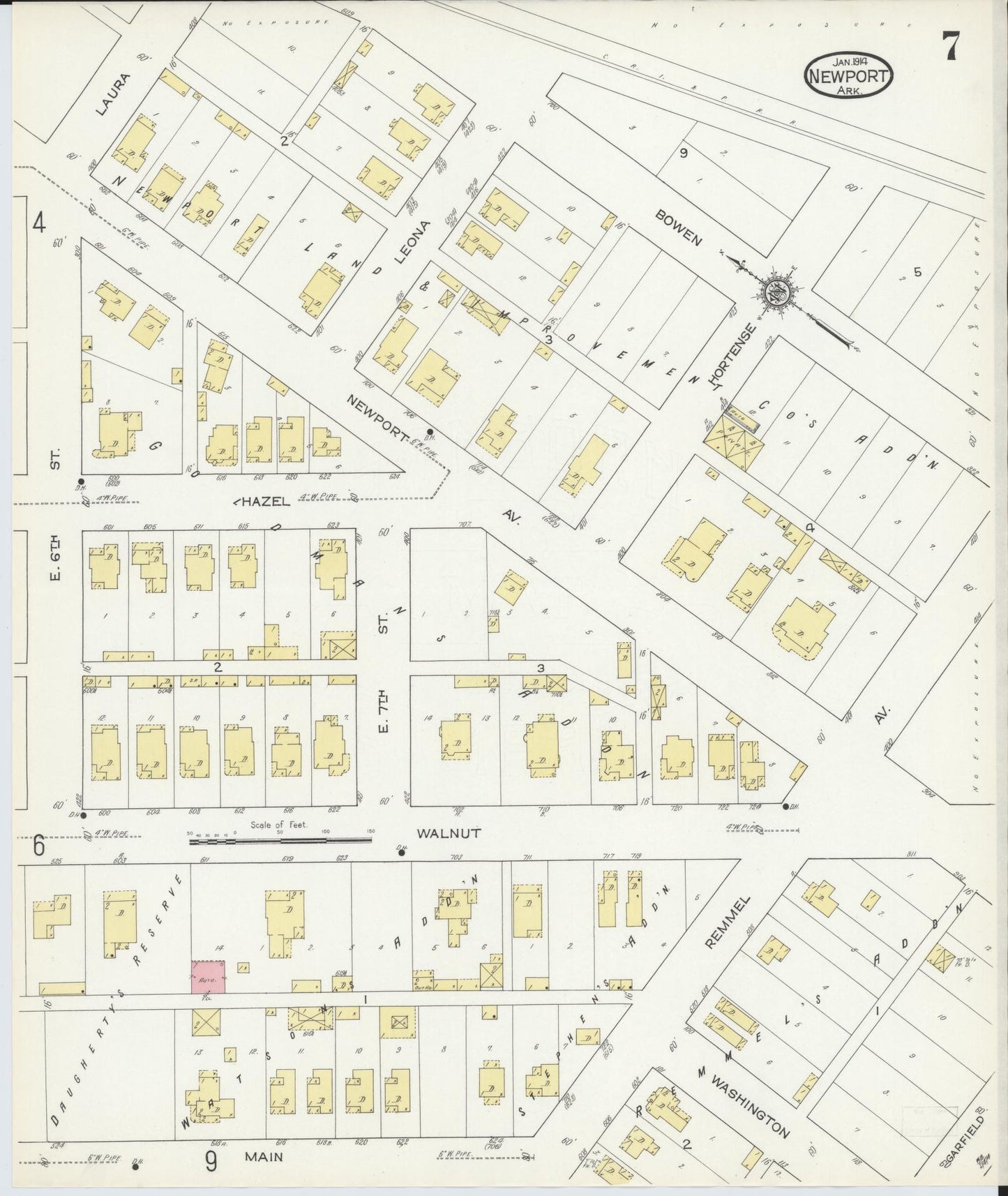 Sanborn Fire Insurance Map from Newport, Jackson County, Arkansas (1914), Sheet #0007 - Historic Sanborn Fire Insurance Map Print, vintage old map wall art, antique decor, genealogy gift, Arkansas Arkansas map