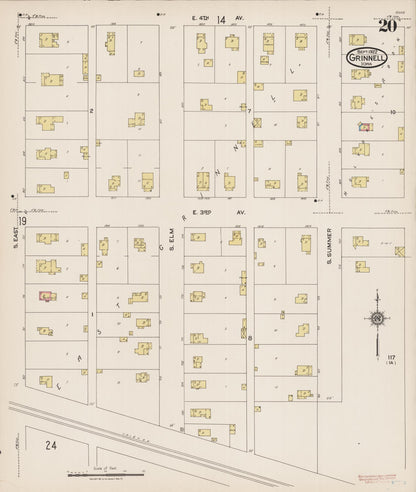 Sanborn Fire Insurance Map from Grinnell, Poweshiek County, Iowa (1922), Sheet #0020 - Historic Sanborn Fire Insurance Map Print, vintage old map wall art