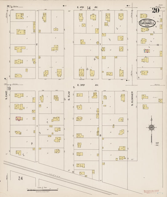 Sanborn Fire Insurance Map from Grinnell, Poweshiek County, Iowa (1922), Sheet #0020 - Historic Sanborn Fire Insurance Map Print, vintage old map wall art