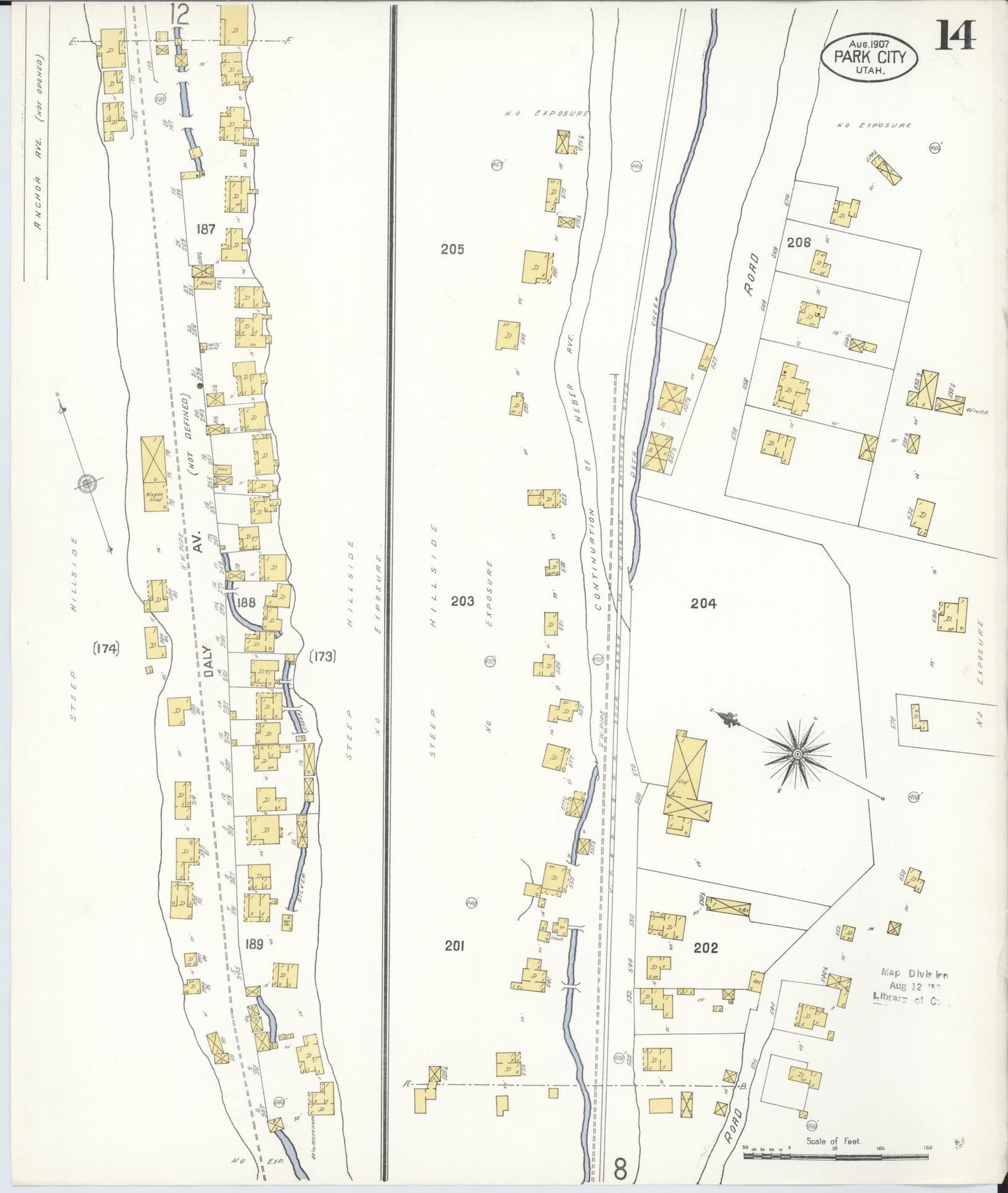 Sanborn Fire Insurance Map from Park City, Summit County, Utah (1907), Sheet #0014 - Complete Map Set gallery image, historic Sanborn map, vintage wall art, Utah Utah