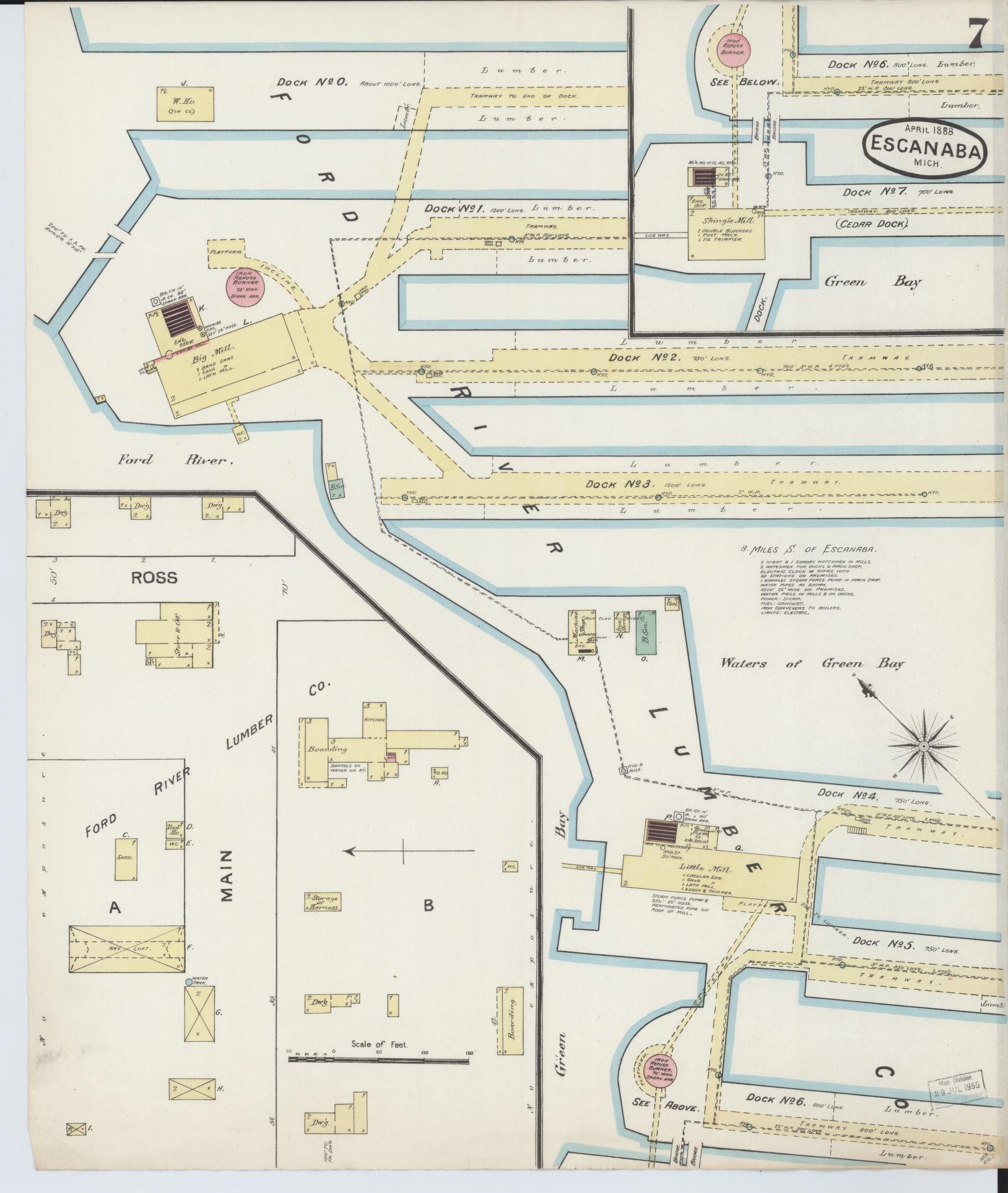 Sanborn Fire Insurance Map from Escanaba, Delta County, Michigan (1888), Sheet #0007 - Complete Map Set gallery image, historic Sanborn map, vintage wall art, Michigan Michigan