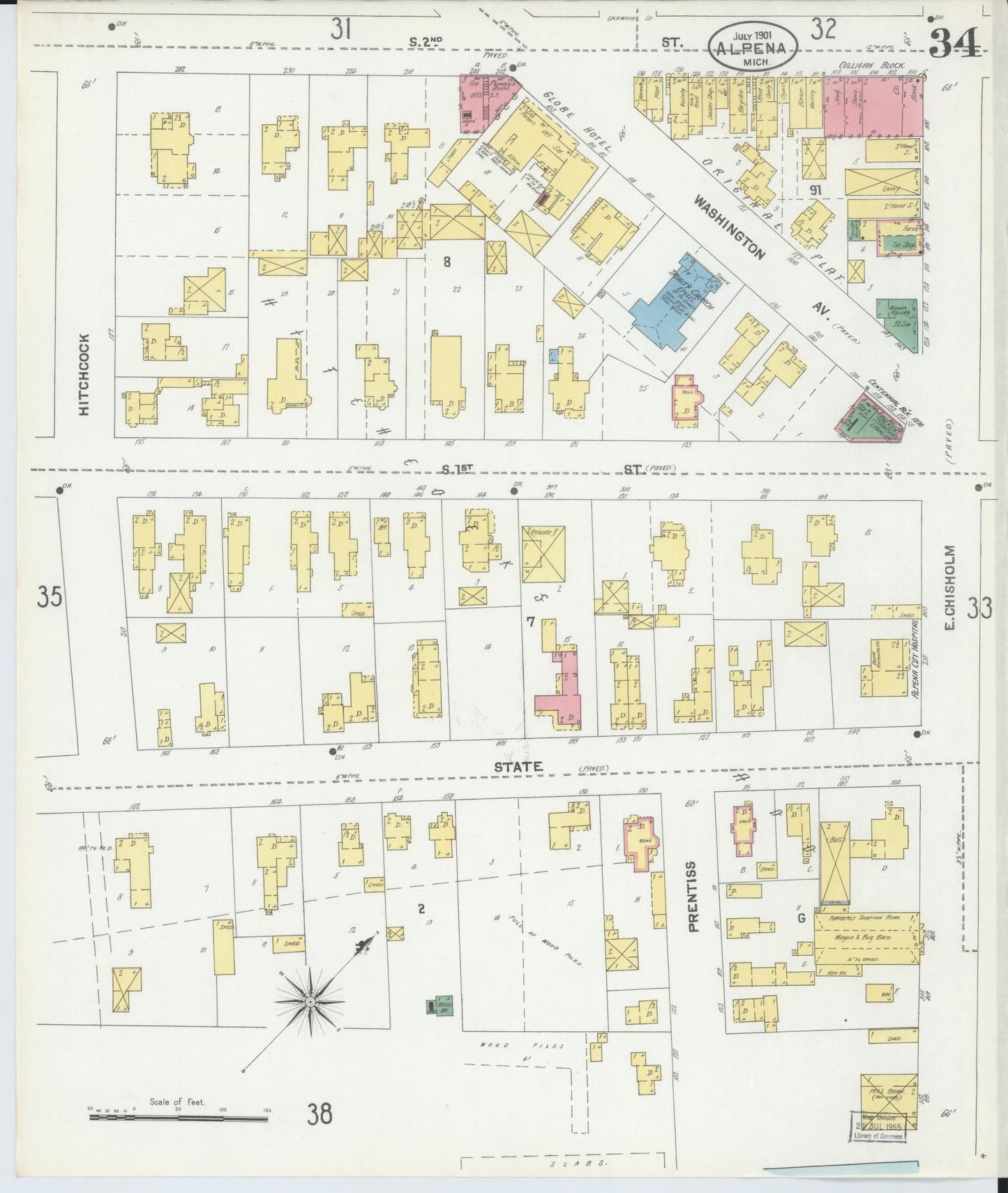 Sanborn Fire Insurance Map from Alpena, Alpena County, Michigan (1901), Sheet #0034 - Historic Sanborn Fire Insurance Map Print, vintage old map wall art, antique decor, genealogy gift, Michigan Michigan map