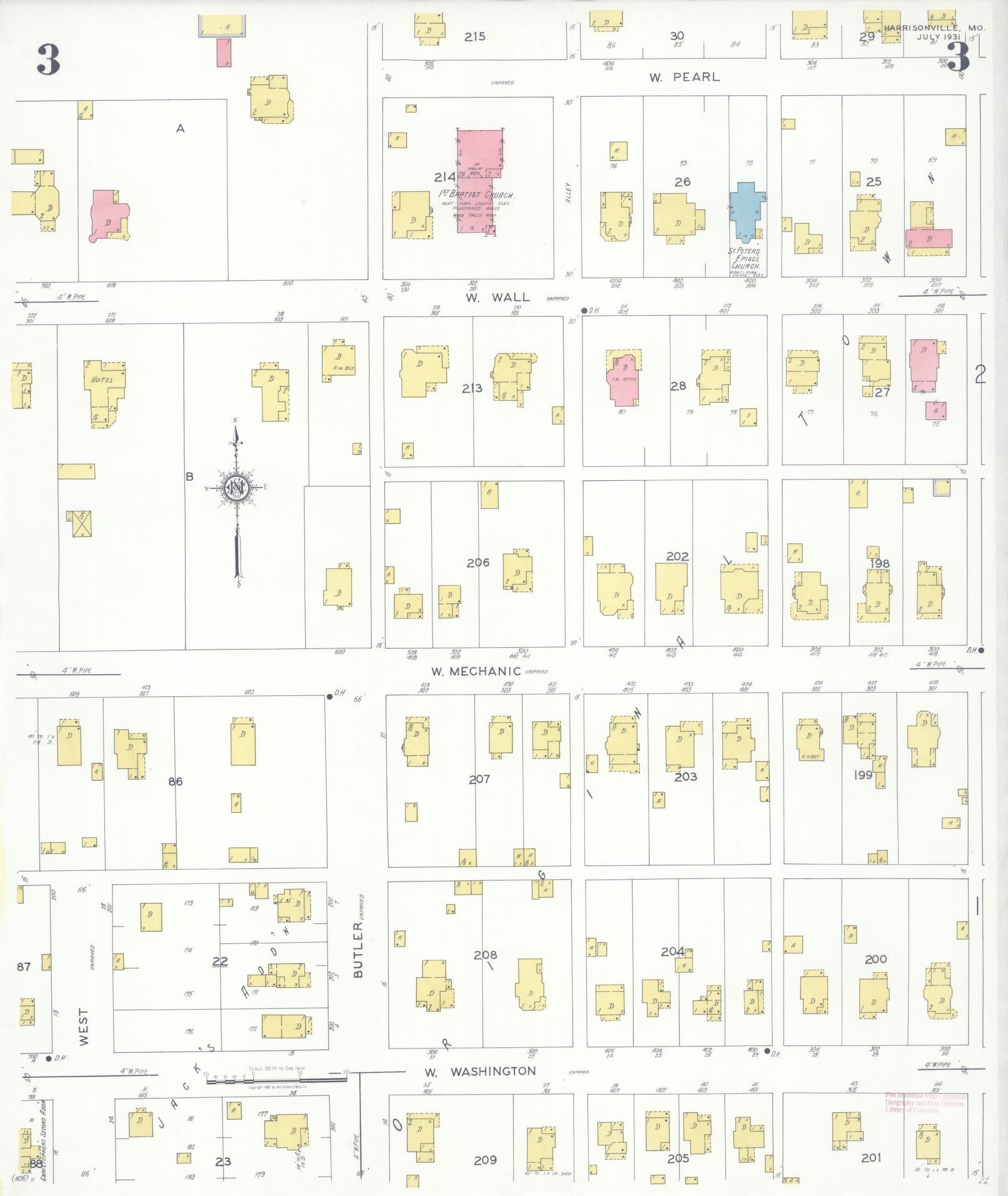 Sanborn Fire Insurance Map from Harrisonville, Cass County, Missouri (1931), Sheet #0003 - Complete Map Set gallery image, historic Sanborn map, vintage wall art, Missouri Missouri