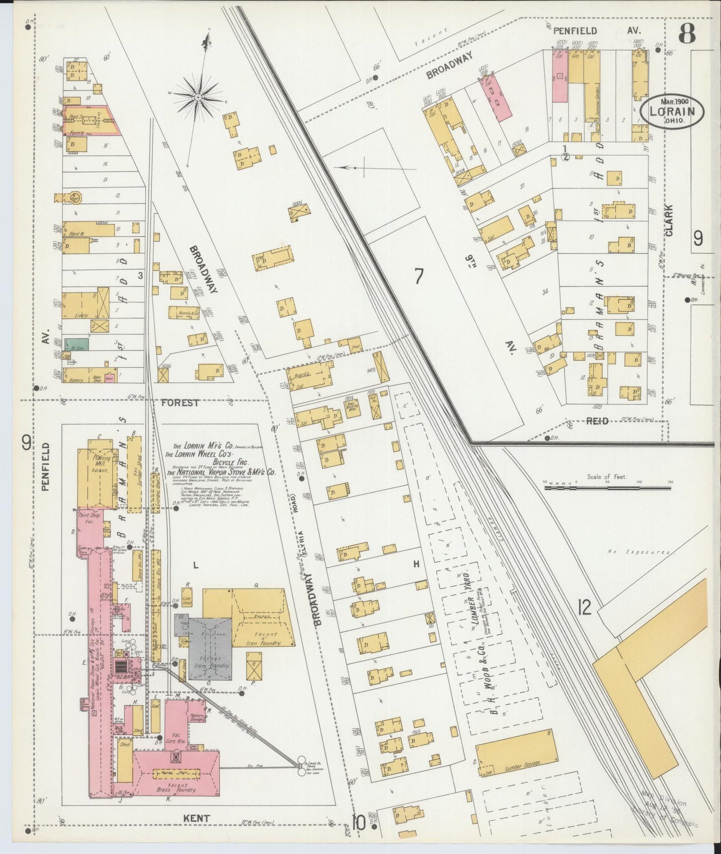 Sanborn Fire Insurance Map from Lorain, Lorain County, Ohio (1900), Sheet #0008 - Historic Sanborn Fire Insurance Map Print, vintage old map wall art, antique decor, genealogy gift, Ohio Ohio map