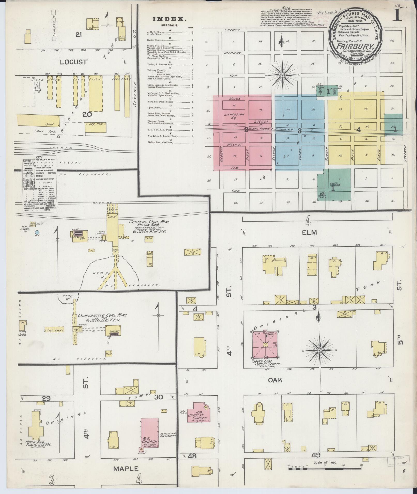 Sanborn Fire Insurance Map from Fairbury, Livingston County, Illinois (1892), Sheet #0001 - Complete Map Set gallery image, historic Sanborn map, vintage wall art, Illinois Illinois
