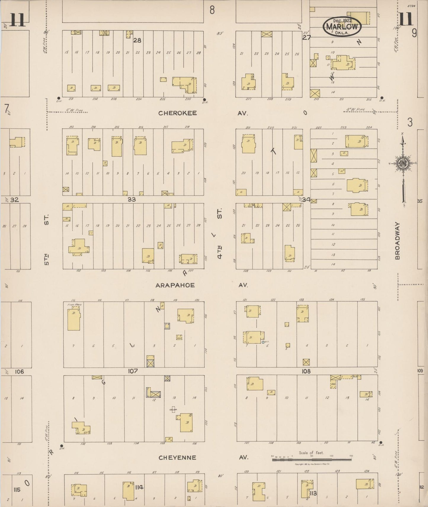 Sanborn Fire Insurance Map from Marlow, Stephens County, Oklahoma (1922), Sheet #0011 - Complete Map Set gallery image, historic Sanborn map, vintage wall art, Oklahoma Oklahoma
