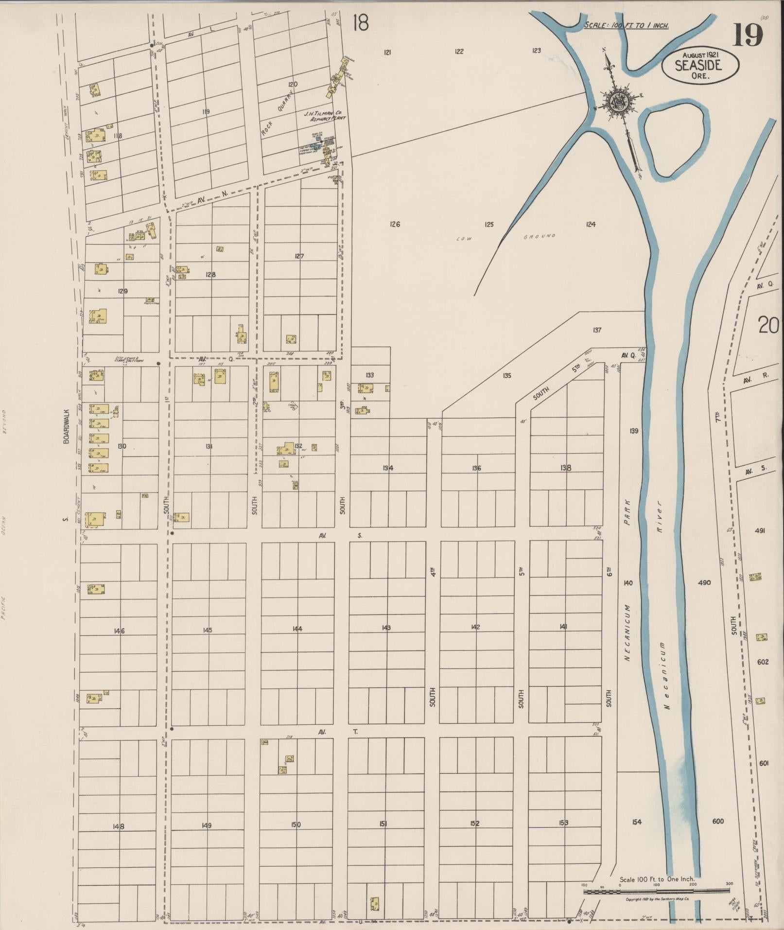 Sanborn Fire Insurance Map from Seaside, Clatsop County, Oregon (1921), Sheet #0019 - Complete Map Set gallery image, historic Sanborn map, vintage wall art, Oregon Oregon