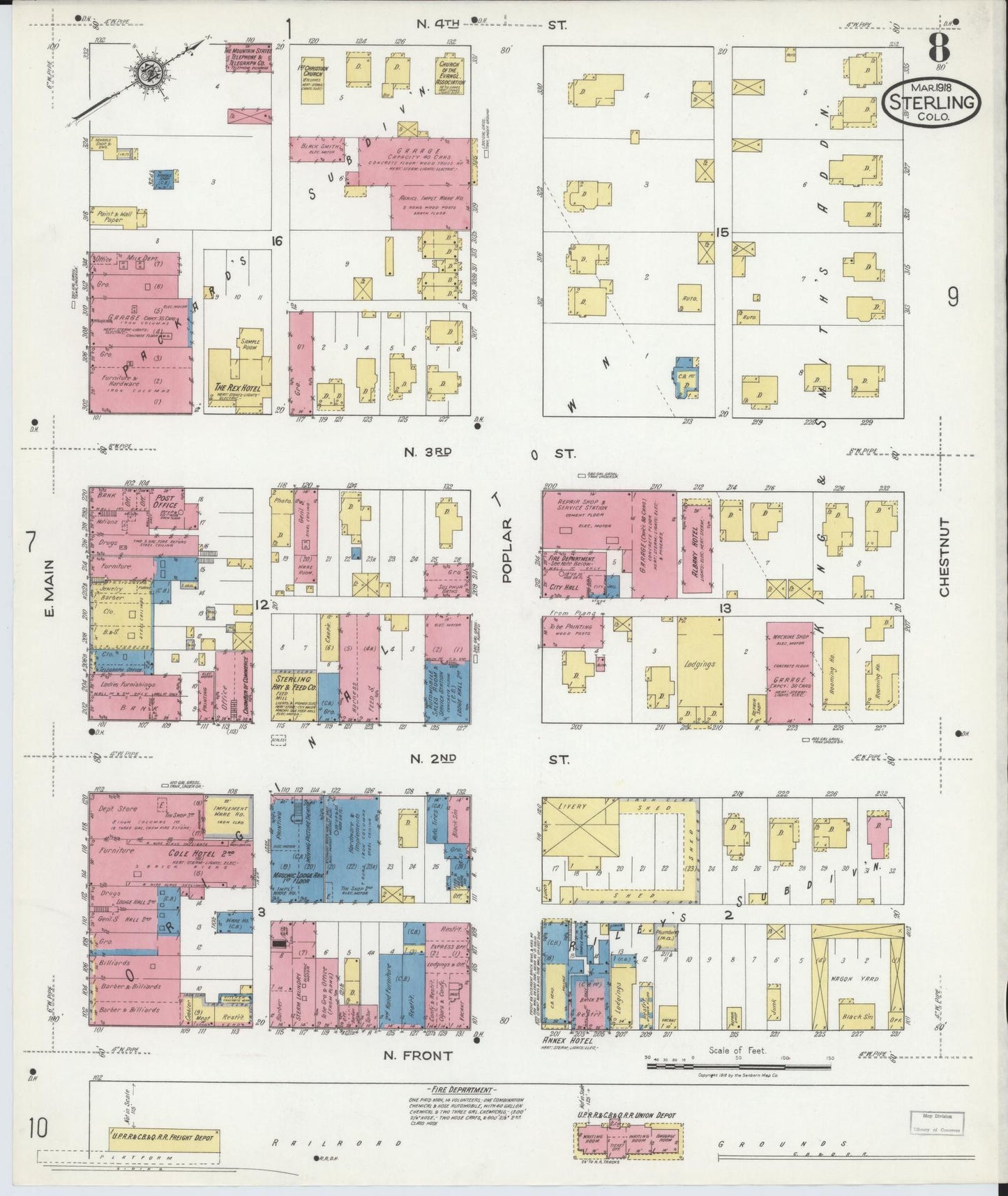 Sanborn Fire Insurance Map from Sterling, Logan County, Colorado (1918), Sheet #0008 - Historic Sanborn Fire Insurance Map Print, vintage old map wall art, antique decor, genealogy gift, Colorado Colorado map