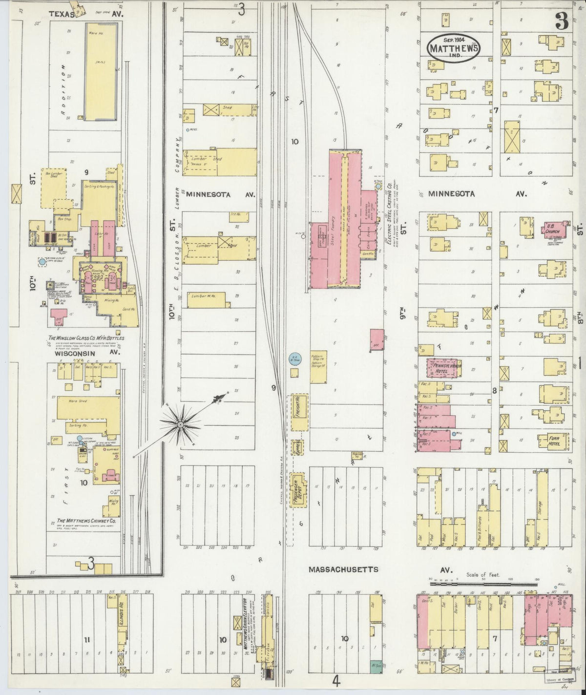 Sanborn Fire Insurance Map from Matthews, Grant County, Indiana (1904), Sheet #0003 - Historic Sanborn Fire Insurance Map Print, vintage old map wall art, antique decor, genealogy gift, Indiana Indiana map