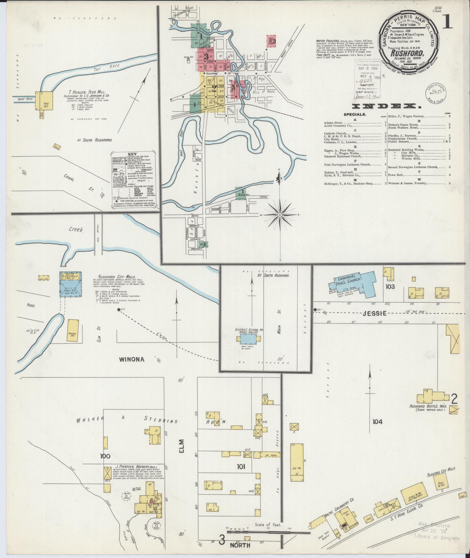 Sanborn Fire Insurance Map from Rushford, Fillmore County, Minnesota (1900), Sheet #0001 - Historic Sanborn Fire Insurance Map Print, vintage old map wall art, antique decor, genealogy gift, Minnesota Minnesota map