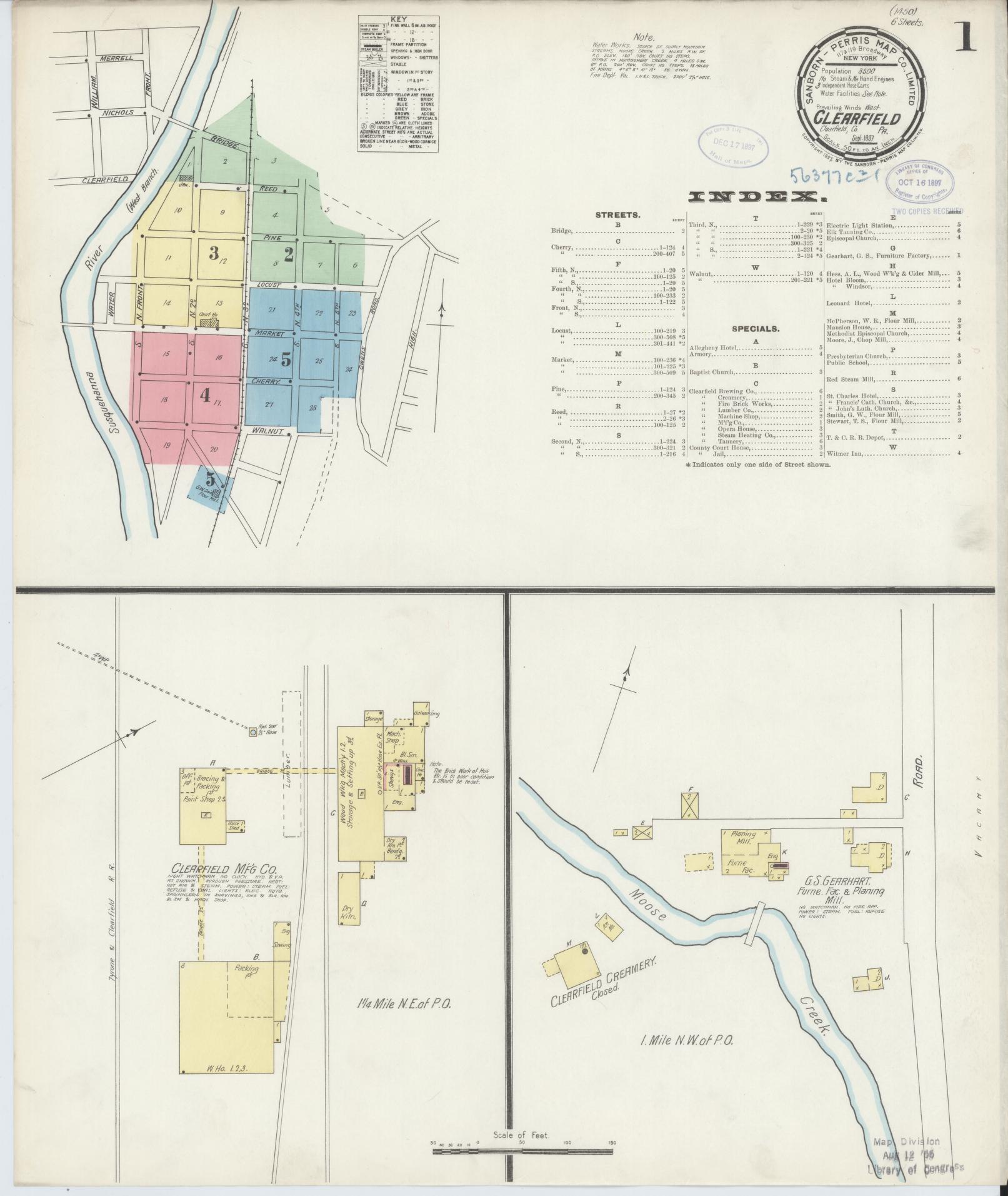 Sanborn Fire Insurance Map from Clearfield, Clearfield County, Pennsylvania (1897), Sheet #0001 - Historic Sanborn Fire Insurance Map Print, vintage old map wall art, antique decor, genealogy gift, Pennsylvania Pennsylvania map