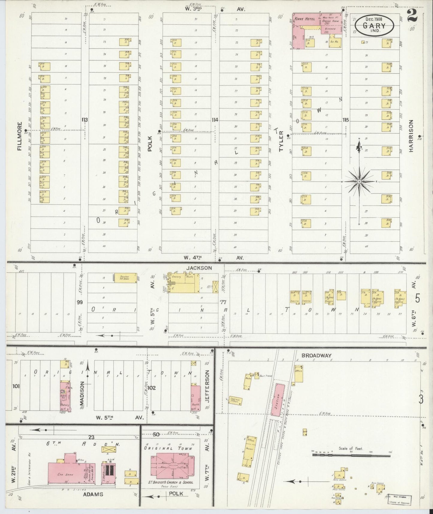 Sanborn Fire Insurance Map from Gary, Lake County, Indiana (1908), Sheet #0002 - Complete Map Set gallery image, historic Sanborn map, vintage wall art, Indiana Indiana