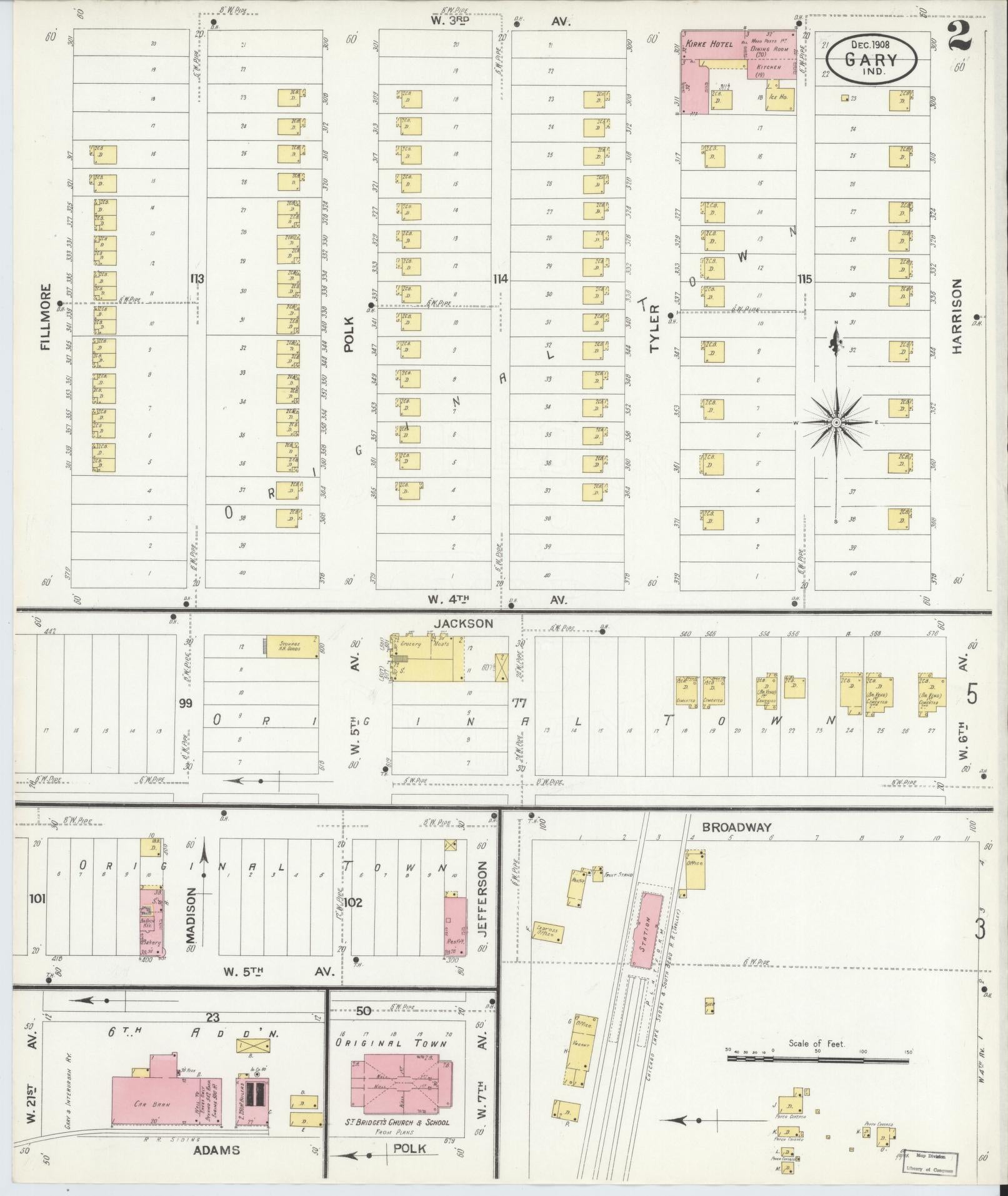 Sanborn Fire Insurance Map from Gary, Lake County, Indiana (1908), Sheet #0002 - Complete Map Set gallery image, historic Sanborn map, vintage wall art, Indiana Indiana