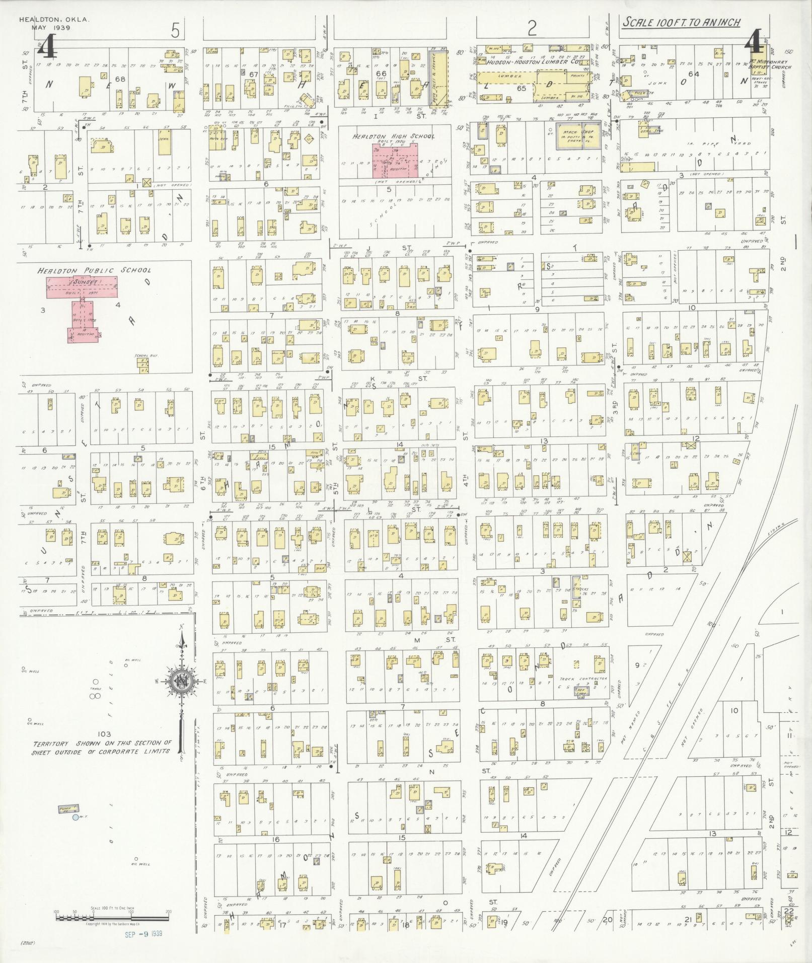 Sanborn Fire Insurance Map from Healdton, Carter County, Oklahoma (1939), Sheet #0004 - Historic Sanborn Fire Insurance Map Print, vintage old map wall art, antique decor, genealogy gift, Oklahoma Oklahoma map