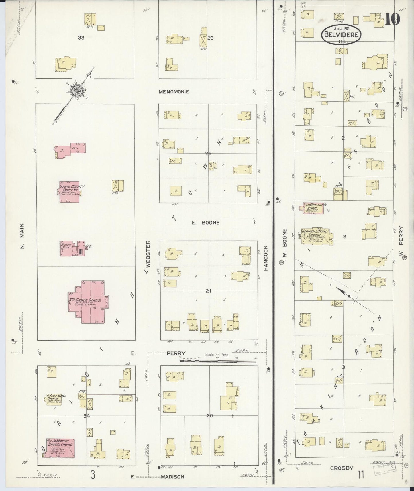 Sanborn Fire Insurance Map from Belvidere, Boone County, Illinois (1912), Sheet #0010 - Complete Map Set gallery image, historic Sanborn map, vintage wall art, Illinois Illinois