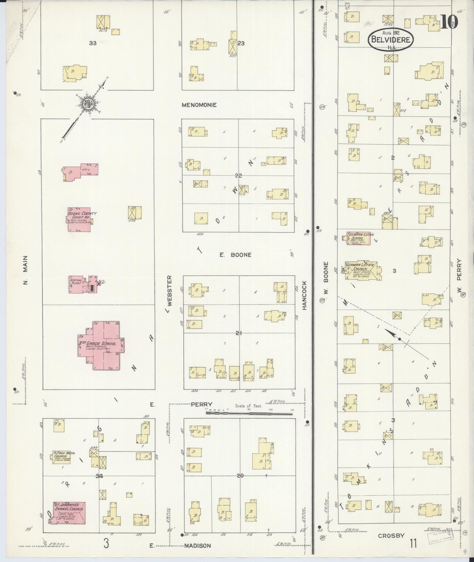 Sanborn Fire Insurance Map from Belvidere, Boone County, Illinois (1912), Sheet #0010 - Complete Map Set gallery image, historic Sanborn map, vintage wall art, Illinois Illinois