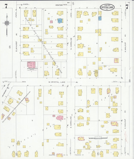Sanborn Fire Insurance Map from Crystal Lake, McHenry County, Illinois (1929), Sheet #0007 - Historic Sanborn Fire Insurance Map Print, vintage old map wall art, antique decor, genealogy gift, Illinois Illinois map
