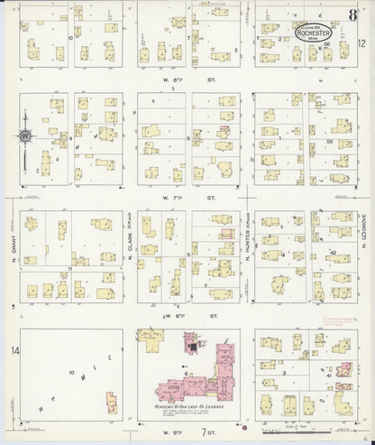 Sanborn Fire Insurance Map from Rochester, Olmsted County, Minnesota (1914), Sheet #0008 - Historic Sanborn Fire Insurance Map Print, vintage old map wall art, antique decor, genealogy gift, Minnesota Minnesota map