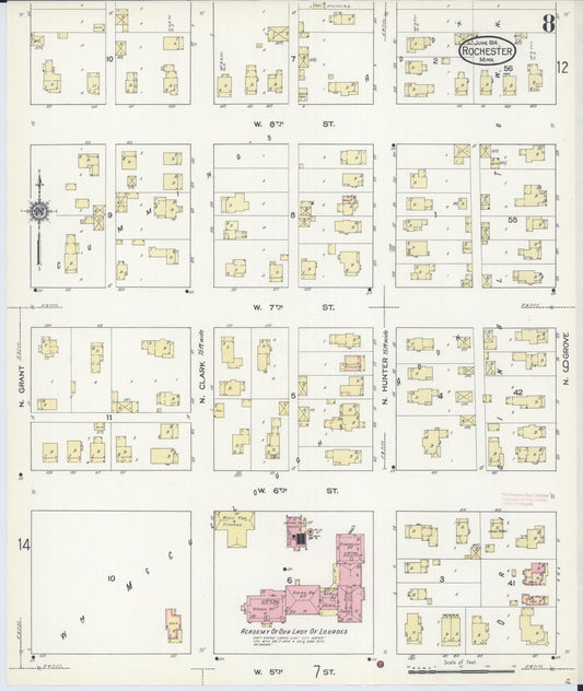 Sanborn Fire Insurance Map from Rochester, Olmsted County, Minnesota (1914), Sheet #0008 - Historic Sanborn Fire Insurance Map Print, vintage old map wall art, antique decor, genealogy gift, Minnesota Minnesota map