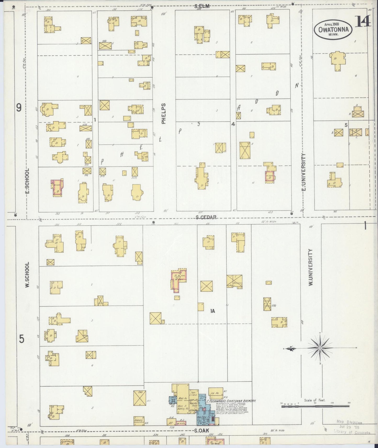 Sanborn Fire Insurance Map from Owatonna, Steele County, Minnesota (1900), Sheet #0014 - Historic Sanborn Fire Insurance Map Print, vintage old map wall art, antique decor, genealogy gift, Minnesota Minnesota map