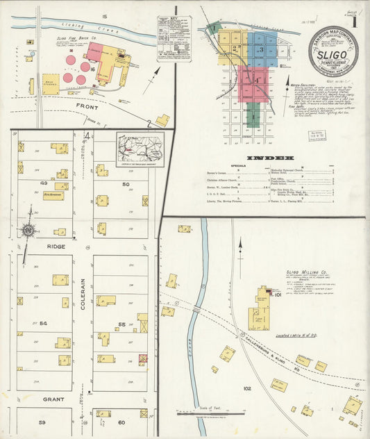 Sanborn Fire Insurance Map from Sligo, Clarion County, Pennsylvania (1921), Sheet #0001 - Historic Sanborn Fire Insurance Map Print, vintage old map wall art, antique decor, genealogy gift, Pennsylvania Pennsylvania map