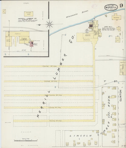 Sanborn Fire Insurance Map from Merrill, Lincoln County, Wisconsin (1888), Sheet #0009 - Complete Map Set gallery image, historic Sanborn map, vintage wall art, Wisconsin Wisconsin
