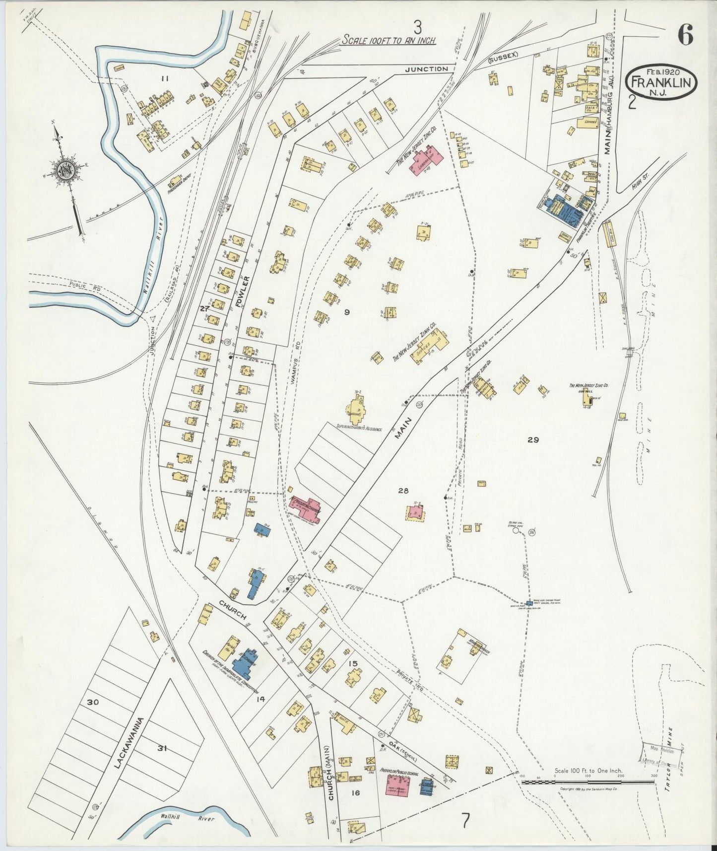 Sanborn Fire Insurance Map from Franklin, Sussex County, New Jersey (1920), Sheet #0006 - Historic Sanborn Fire Insurance Map Print, vintage old map wall art, antique decor, genealogy gift, New Jersey New Jersey map