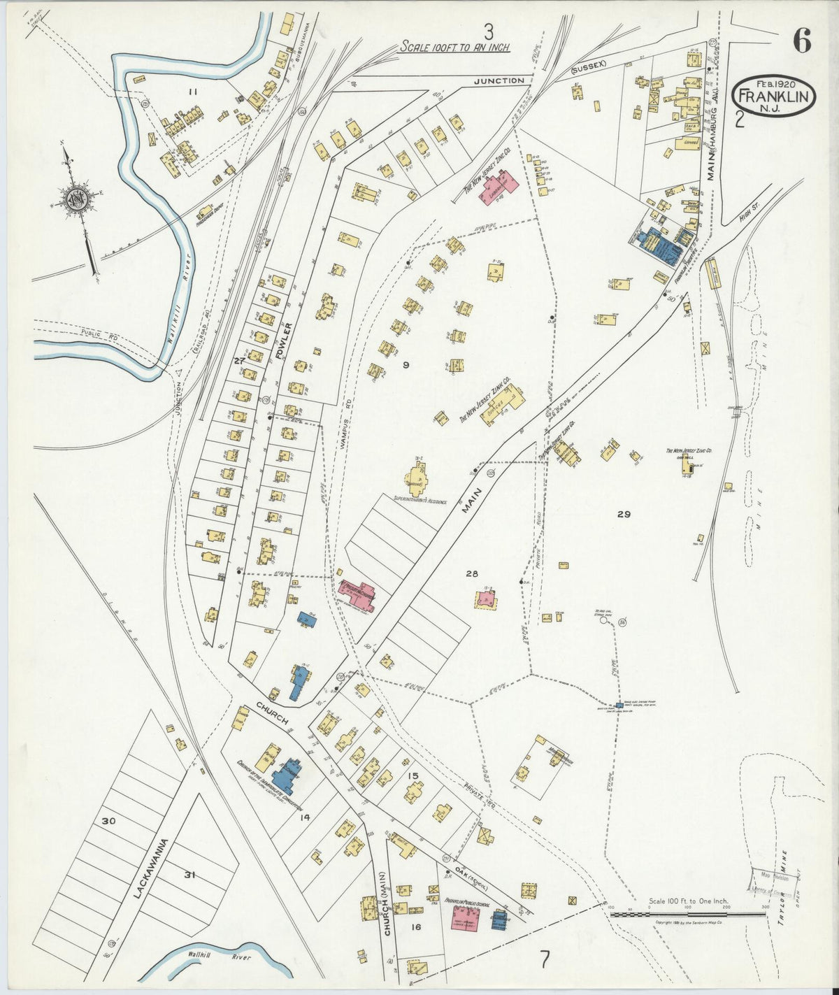 Sanborn Fire Insurance Map from Franklin, Sussex County, New Jersey (1920), Sheet #0006 - Historic Sanborn Fire Insurance Map Print, vintage old map wall art, antique decor, genealogy gift, New Jersey New Jersey map