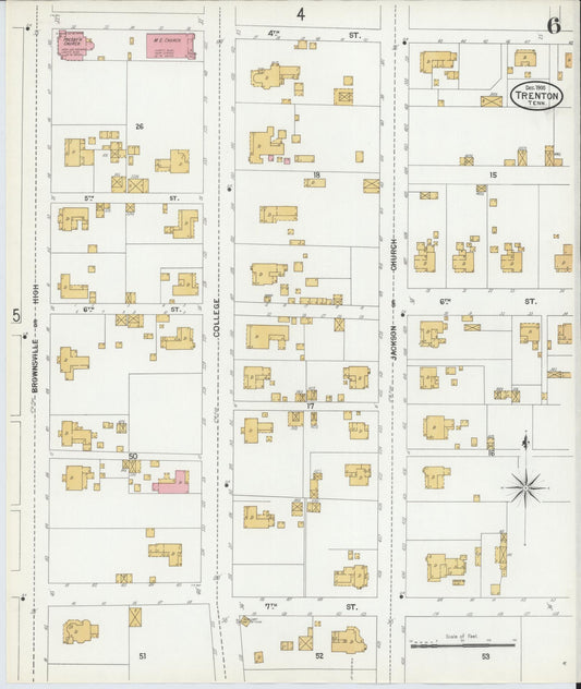 Sanborn Fire Insurance Map from Trenton, Gibson County, Tennessee (1900), Sheet #0006 - Historic Sanborn Fire Insurance Map Print, vintage old map wall art, antique decor, genealogy gift, Tennessee Tennessee map