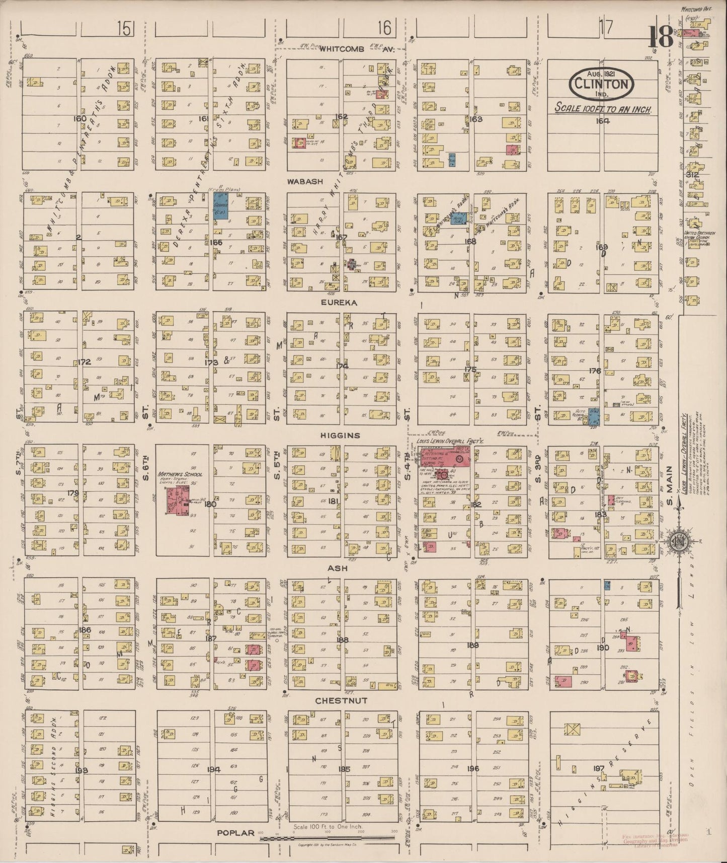 Sanborn Fire Insurance Map from Clinton, Vermillion County, Indiana (1921), Sheet #0018 - Complete Map Set gallery image, historic Sanborn map, vintage wall art, Indiana Indiana