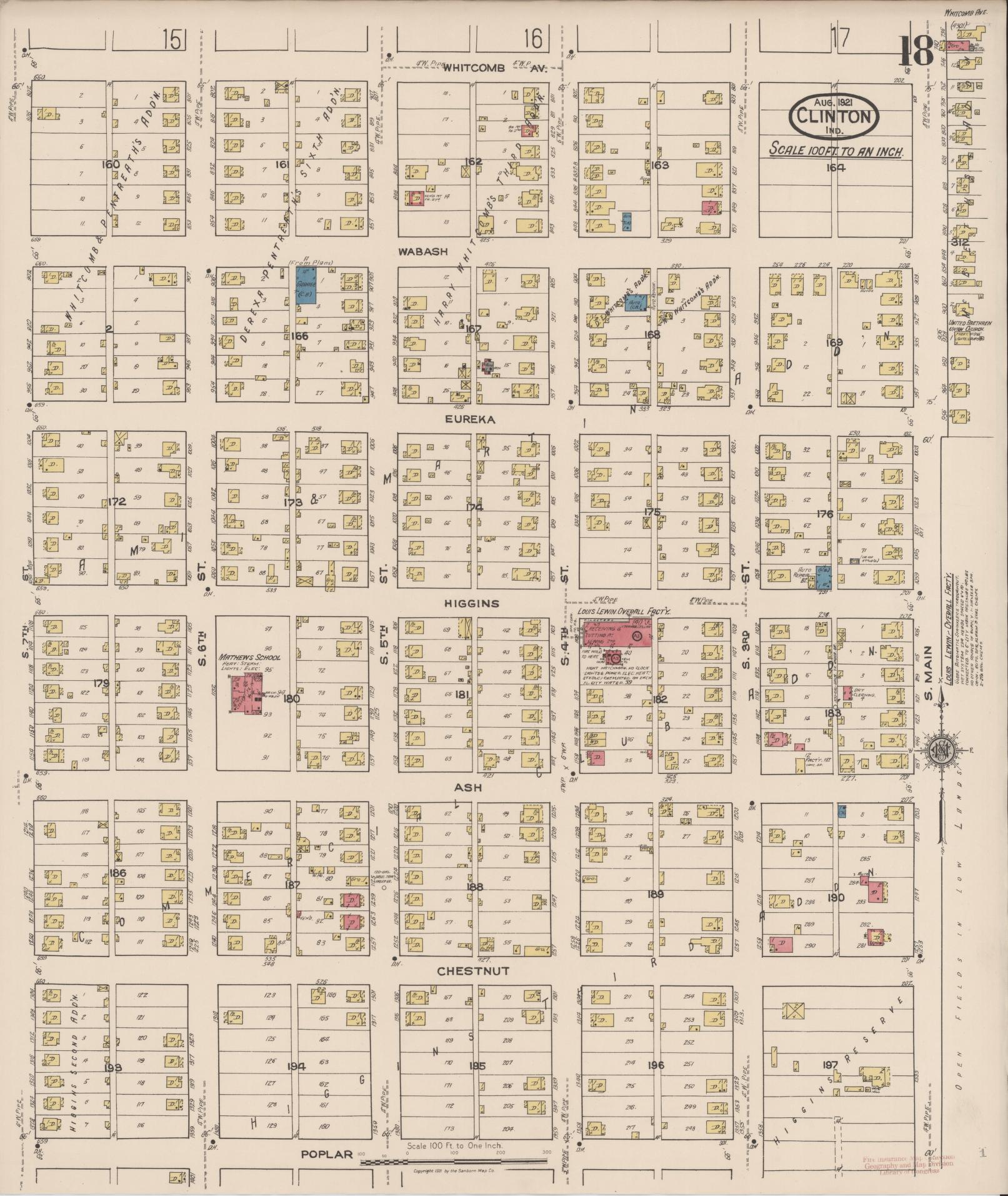 Sanborn Fire Insurance Map from Clinton, Vermillion County, Indiana (1921), Sheet #0018 - Complete Map Set gallery image, historic Sanborn map, vintage wall art, Indiana Indiana