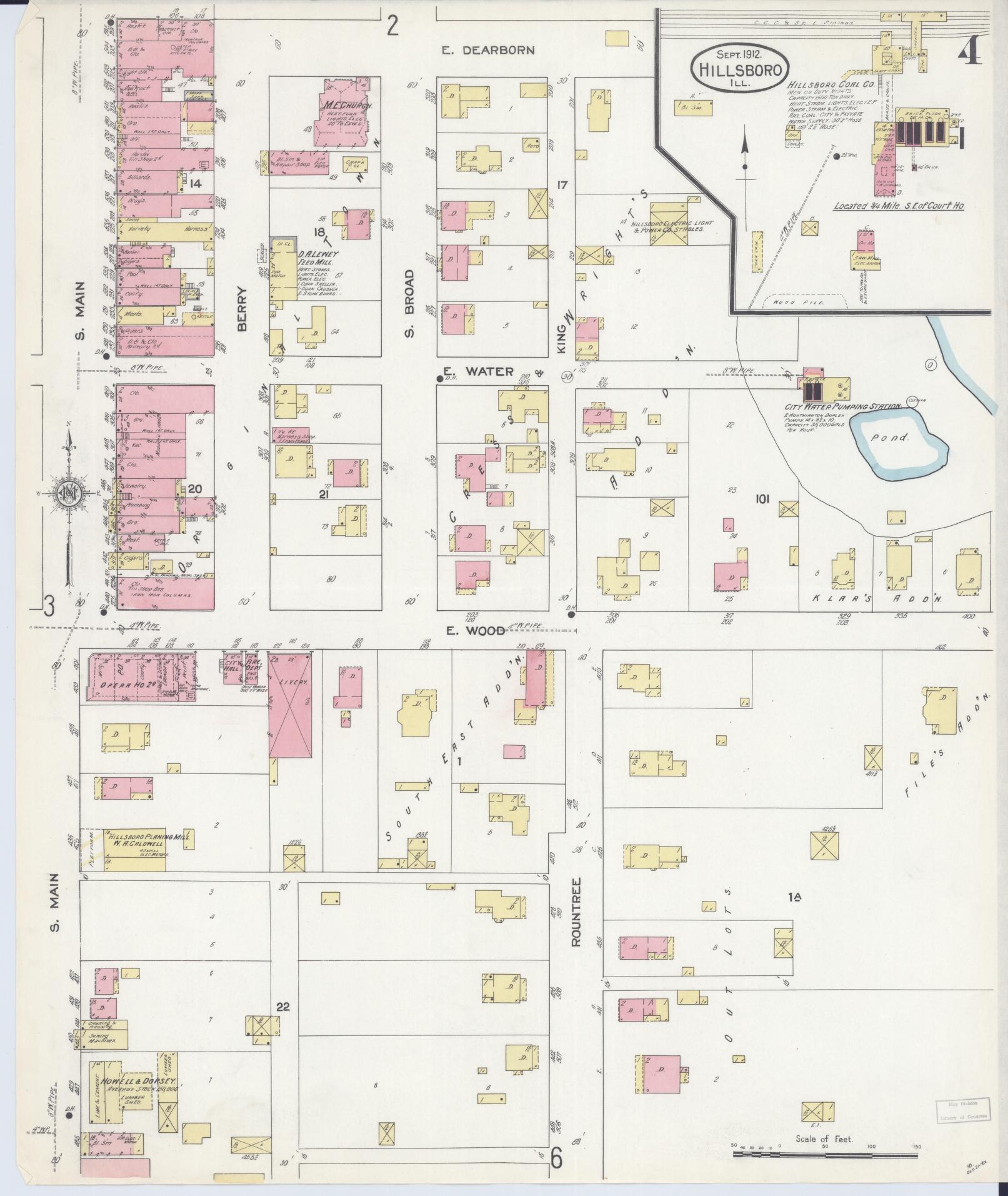 Sanborn Fire Insurance Map from Hillsboro, Montgomery County, Illinois (1912), Sheet #0004 - Complete Map Set gallery image, historic Sanborn map, vintage wall art, Illinois Illinois