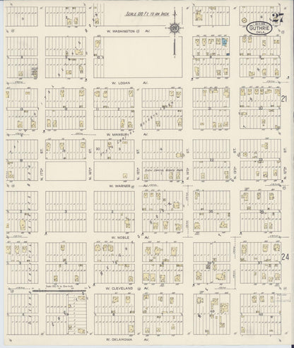 Sanborn Fire Insurance Map from Guthrie, Logan County, Oklahoma (1914), Sheet #0027 - Complete Map Set gallery image, historic Sanborn map, vintage wall art, Oklahoma Oklahoma
