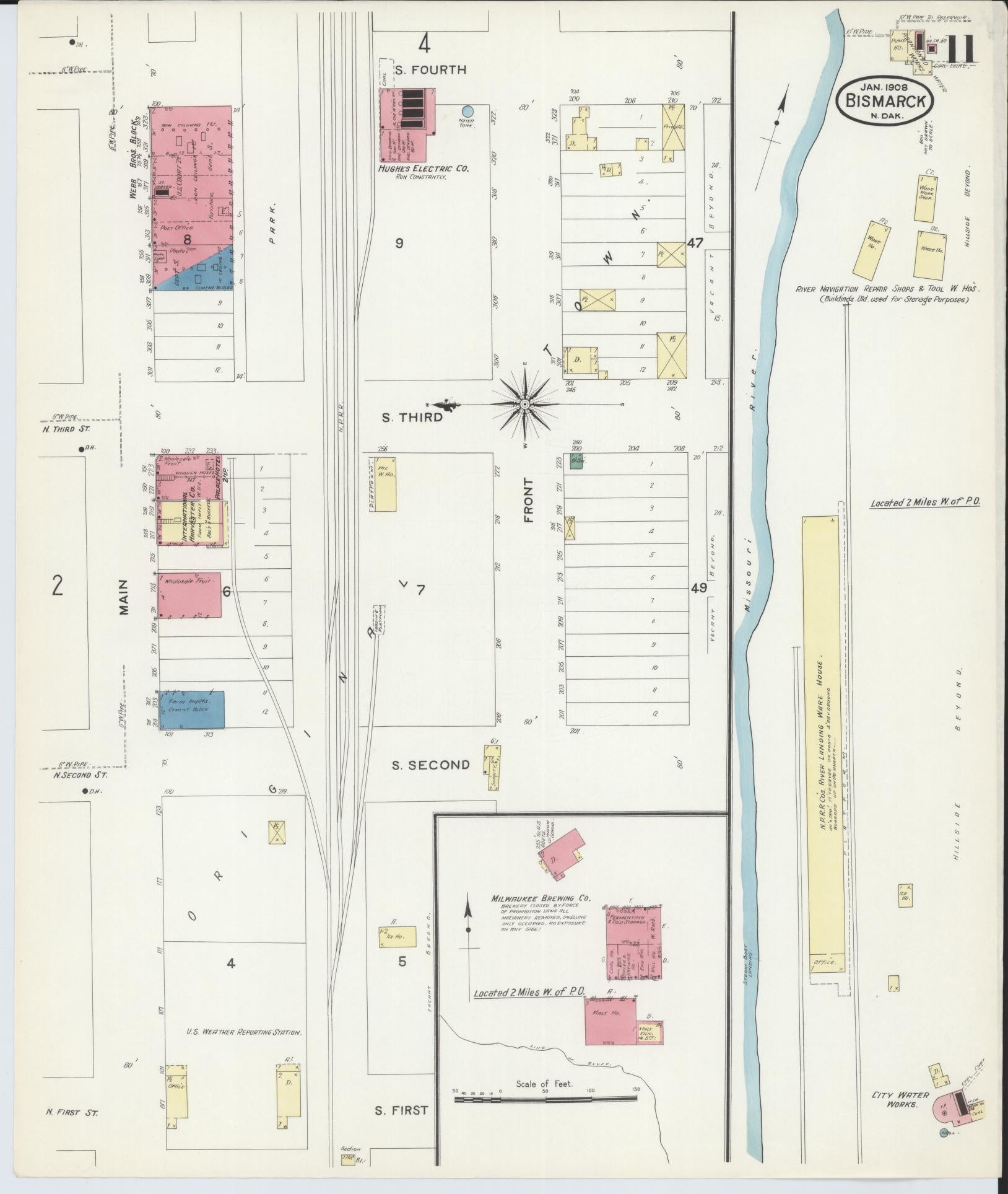 Sanborn Fire Insurance Map from Bismarck, Burleigh County, North Dakota (1906), Sheet #0011 - Historic Sanborn Fire Insurance Map Print, vintage old map wall art, antique decor, genealogy gift, North Dakota North Dakota map