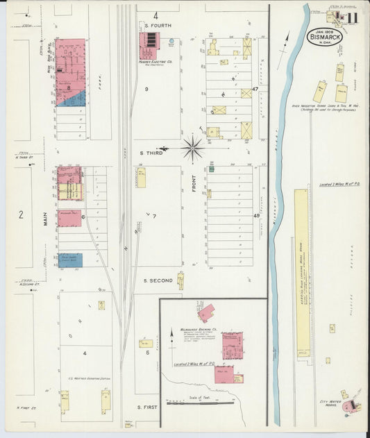 Sanborn Fire Insurance Map from Bismarck, Burleigh County, North Dakota (1906), Sheet #0011 - Historic Sanborn Fire Insurance Map Print, vintage old map wall art, antique decor, genealogy gift, North Dakota North Dakota map