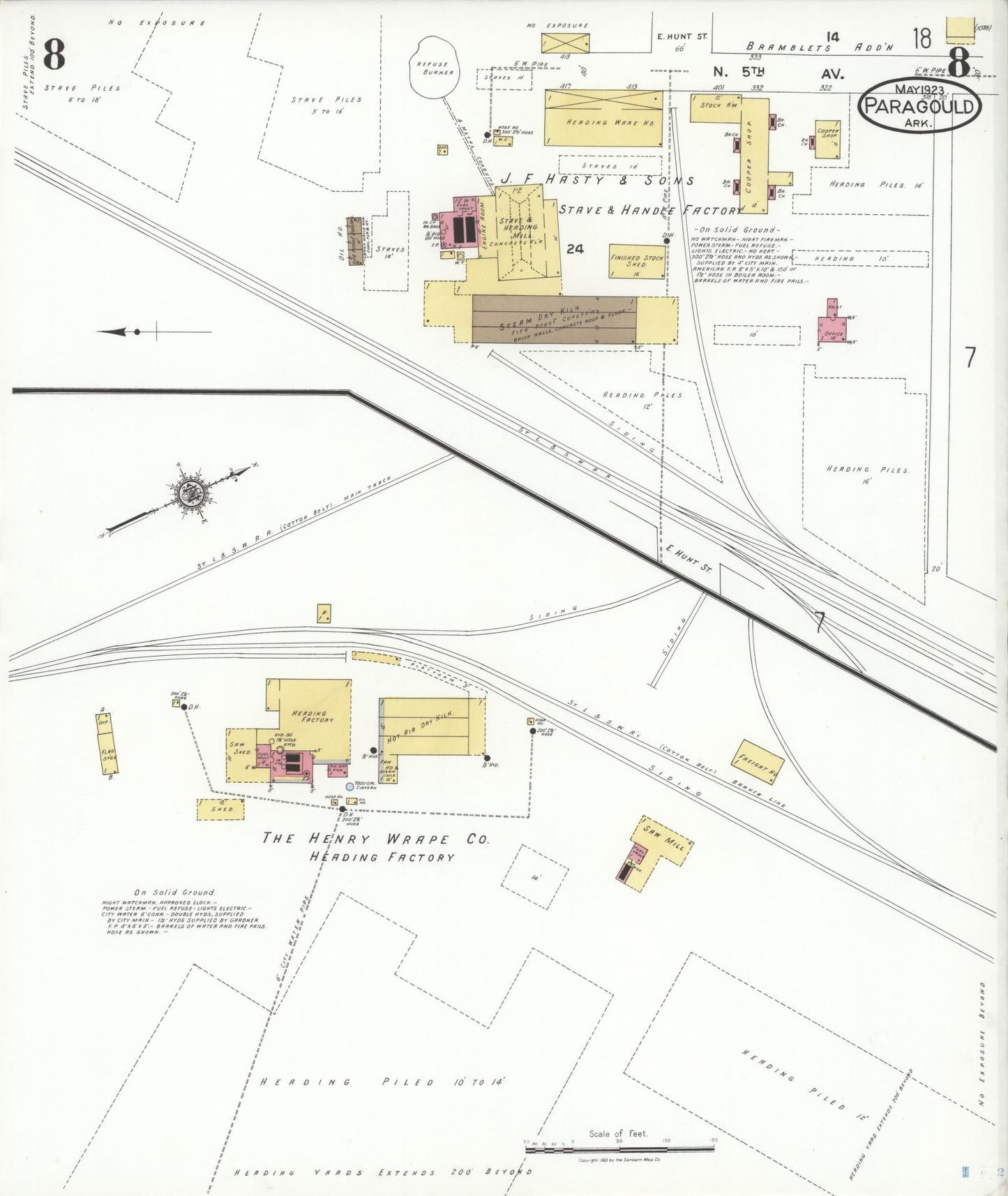 Sanborn Fire Insurance Map from Paragould, Greene County, Arkansas (1923), Sheet #0008 - Complete Map Set gallery image, historic Sanborn map, vintage wall art, Arkansas Arkansas