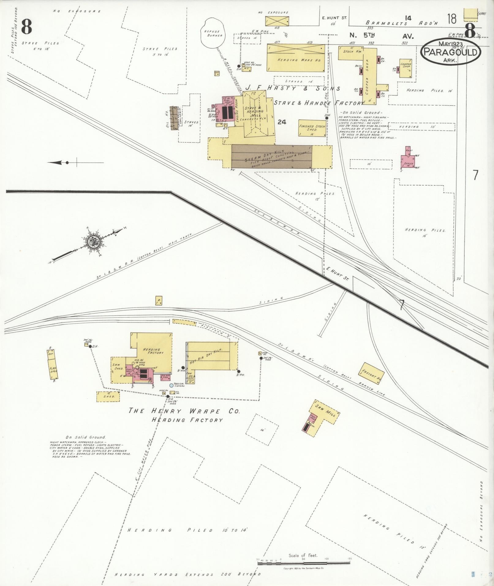 Sanborn Fire Insurance Map from Paragould, Greene County, Arkansas (1923), Sheet #0008 - Complete Map Set gallery image, historic Sanborn map, vintage wall art, Arkansas Arkansas