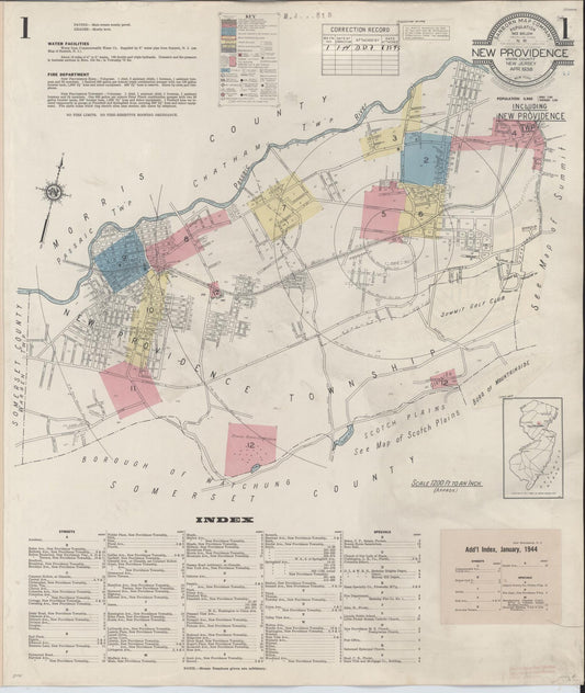 Sanborn Fire Insurance Map from New Providence, Union County, New Jersey (1944), Sheet #0001 - Complete Map Set gallery image, historic Sanborn map, vintage wall art, New Jersey New Jersey