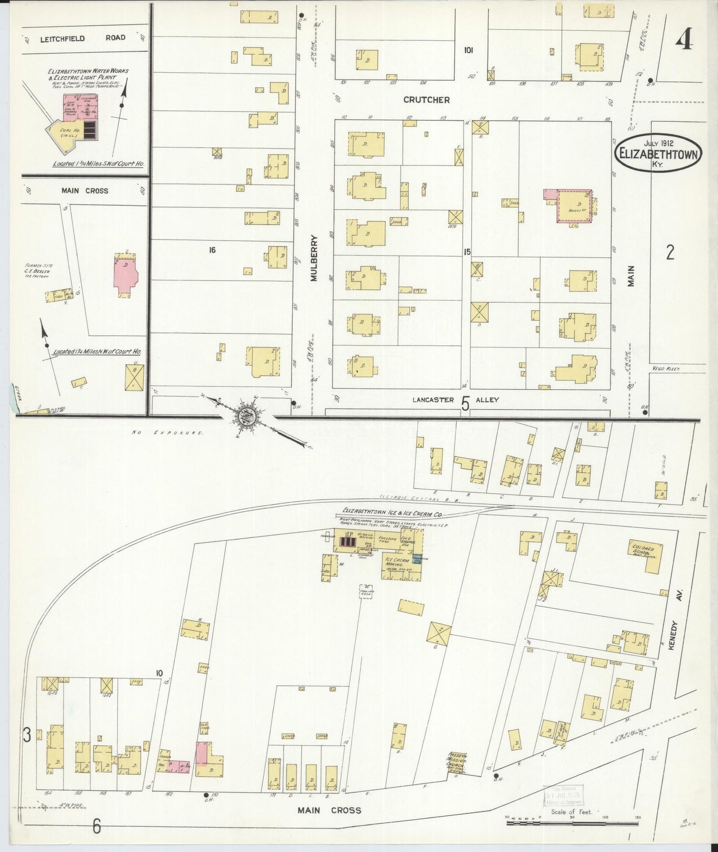 Sanborn Fire Insurance Map from Elizabethtown, Hardin County, Kentucky (1912), Sheet #0004 - Complete Map Set gallery image, historic Sanborn map, vintage wall art, Kentucky Kentucky