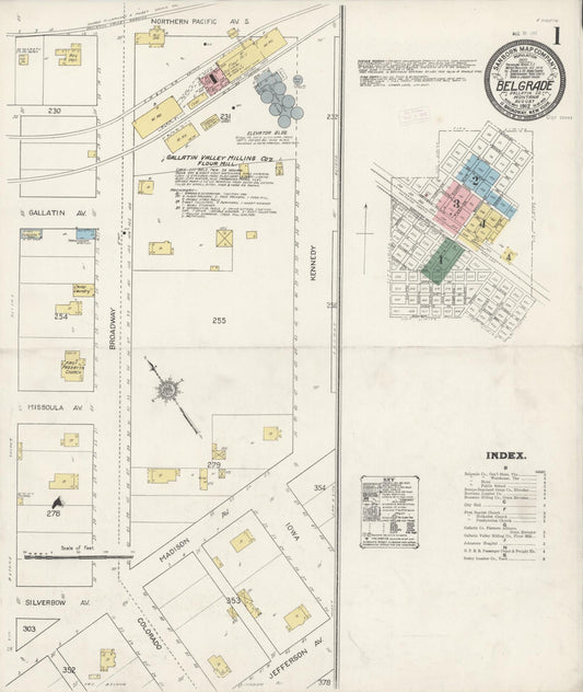 Sanborn Fire Insurance Map from Belgrade, Gallatin County, Montana (1912), Sheet #0001 - Complete Map Set gallery image, historic Sanborn map, vintage wall art, Montana Montana