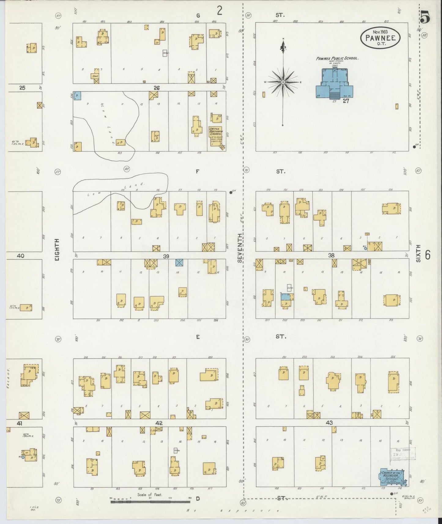 Sanborn Fire Insurance Map from Pawnee, Pawnee County, Oklahoma (1903), Sheet #0005 - Complete Map Set gallery image, historic Sanborn map, vintage wall art, Oklahoma Oklahoma