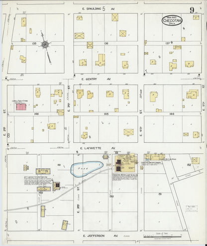 Sanborn Fire Insurance Map from Checotah, McIntosch County, Oklahoma (1920), Sheet #0009 - Complete Map Set gallery image, historic Sanborn map, vintage wall art, Oklahoma Oklahoma