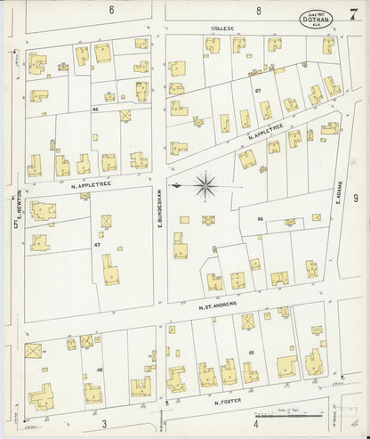 Sanborn Fire Insurance Map from Dothan, Houston County, Alabama (1907), Sheet #0007 - Complete Map Set gallery image, historic Sanborn map, vintage wall art, Alabama Alabama
