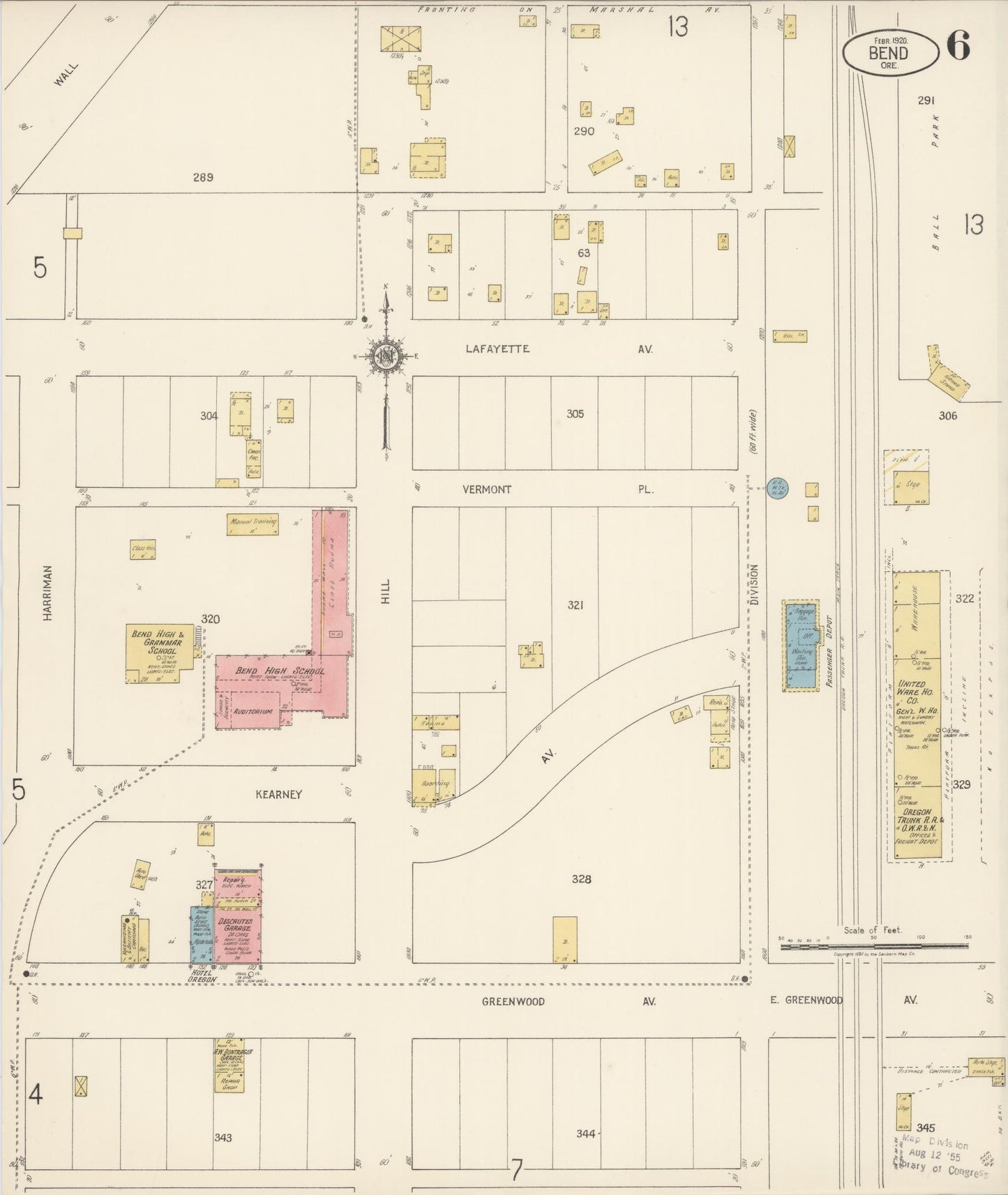 Sanborn Fire Insurance Map from Bend, Deschutes County, Oregon (1920), Sheet #0006 - Historic Sanborn Fire Insurance Map Print, vintage old map wall art, antique decor, genealogy gift, Oregon Oregon map